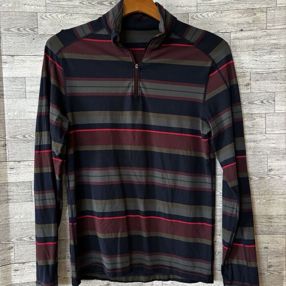 Lululemon Sweatshirt Mens Small Blue Multi Color Striped Quarter Zip Pull Over - Picture 4 of 9